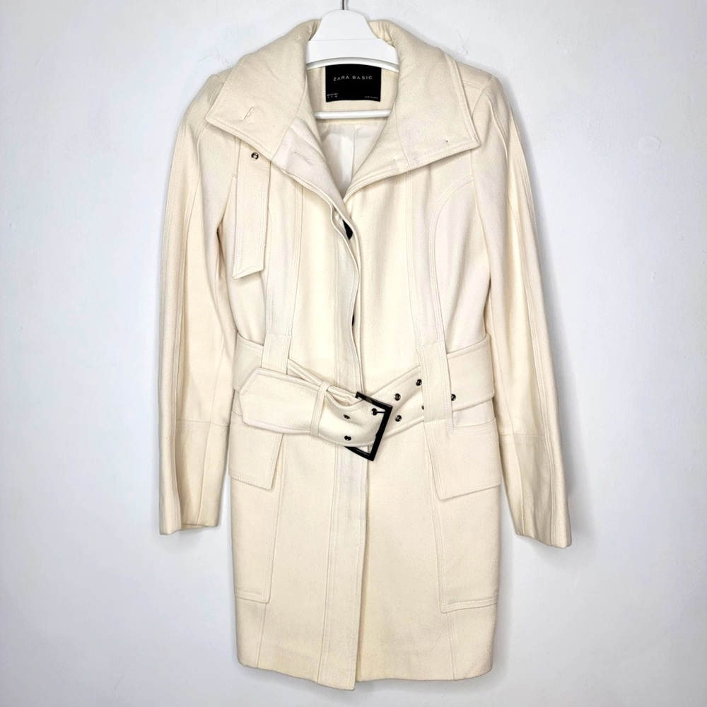 Zara Basics Cream White Wool Coat Size Small